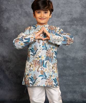 Boys cotton linen digital printed kurta with pant 5