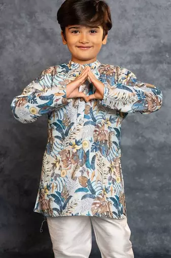 Boys cotton linen digital printed kurta with pant