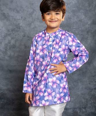 Boys cotton linen digital printed purple kurta with pant 2