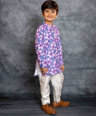 Boys cotton linen digital printed purple kurta with pant 4