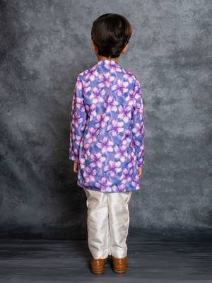 Boys cotton linen digital printed purple kurta with pant 5