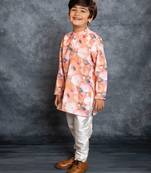 Boys cotton linen digital printed rust kurta with pant