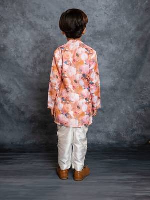 Boys cotton linen digital printed rust kurta with pant 4