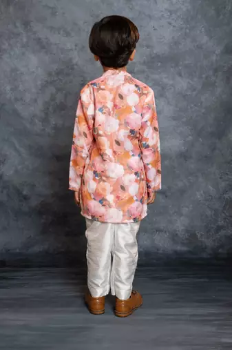Boys cotton linen digital printed rust kurta with pant