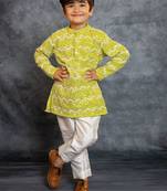 Boys green embroidered kurta and pant