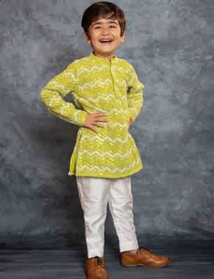 Boys green embroidered kurta and pant 3