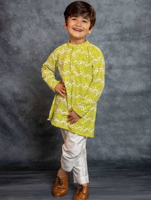 Boys green embroidered kurta and pant 4