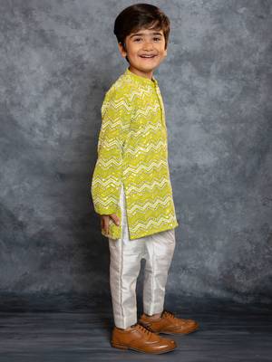 Boys green embroidered kurta and pant 5