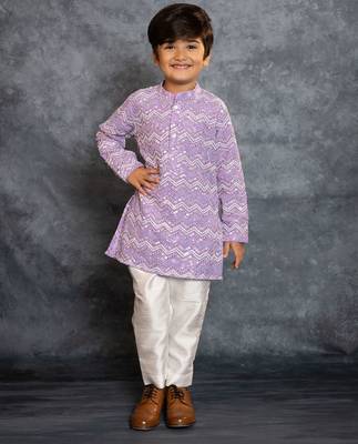 Boys purple embroidered kurta and pant 1