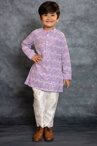 Boys purple embroidered kurta and pant