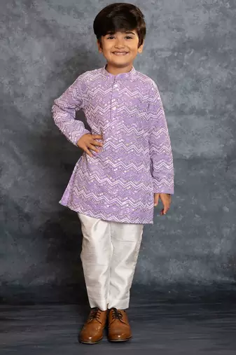 Boys purple embroidered kurta and pant