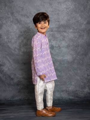 Boys purple embroidered kurta and pant 2