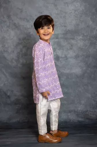Boys purple embroidered kurta and pant