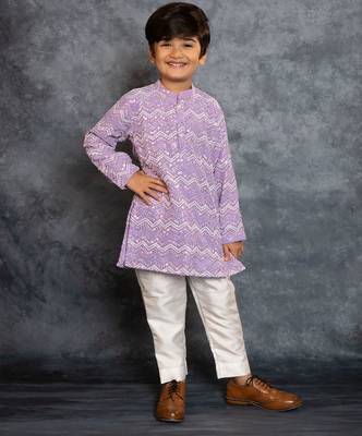 Boys purple embroidered kurta and pant 4