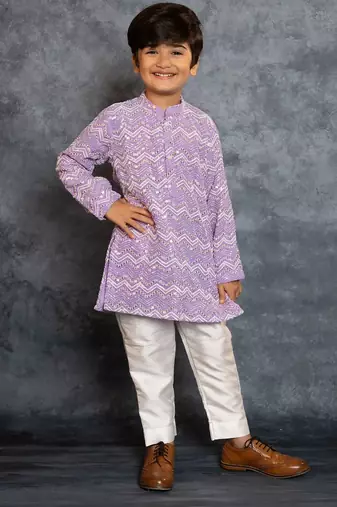 Boys purple embroidered kurta and pant