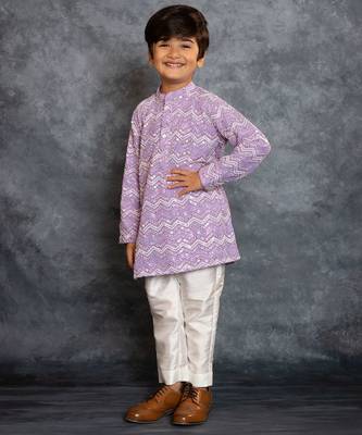 Boys purple embroidered kurta and pant 5