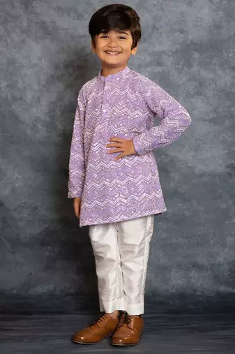 Boys purple embroidered kurta and pant