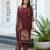 Maroon pure ho organza floral printed straight kurta with comfort fitting pant & printed dupatta