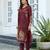 Maroon pure ho organza floral printed straight kurta with comfort fitting pant & printed dupatta