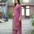 Magenta pure ho organza floral printed straight kurta with comfort fitting pant & printed dupatta