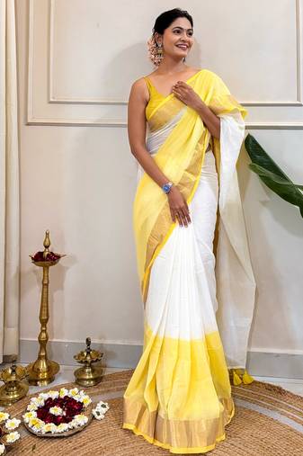 White-yellow-cotton-saree-without blouse piece