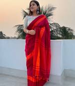 Red-bengal-cotton-saree-without blouse piece
