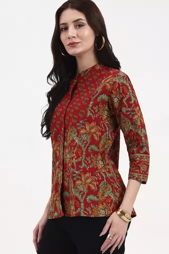 red cotton shirt style top
