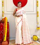 White-red-bengal-cotton-saree-without blouse piece