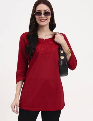 maroon cotton straight peplum top 1