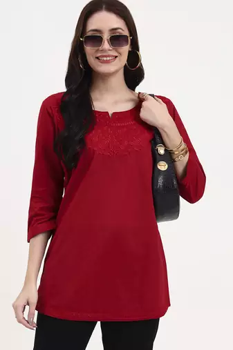 maroon cotton straight peplum top