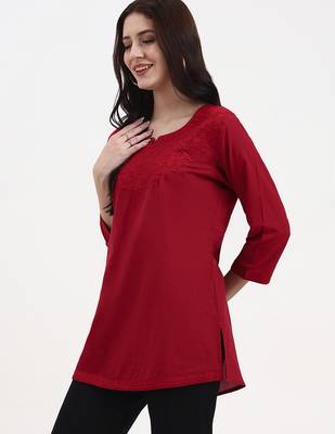 maroon cotton straight peplum top 2