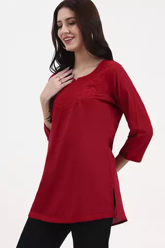 maroon cotton straight peplum top