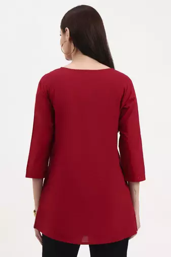 maroon cotton straight peplum top