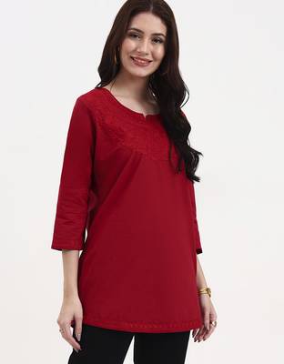 maroon cotton straight peplum top 5