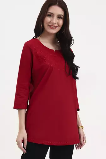 maroon cotton straight peplum top