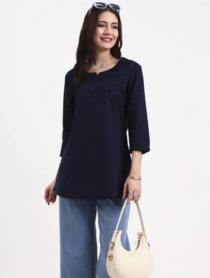 navy blue cotton straight peplum top 1