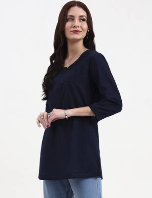 navy blue cotton straight peplum top 2