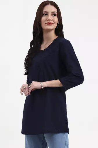 navy blue cotton straight peplum top