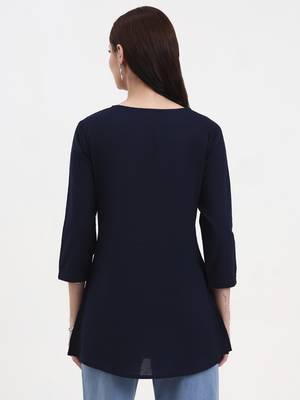navy blue cotton straight peplum top 3