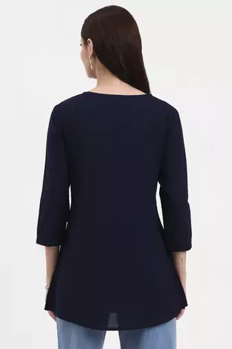 navy blue cotton straight peplum top