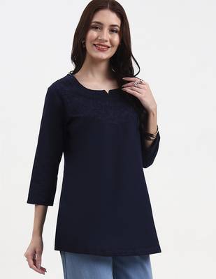 navy blue cotton straight peplum top 5