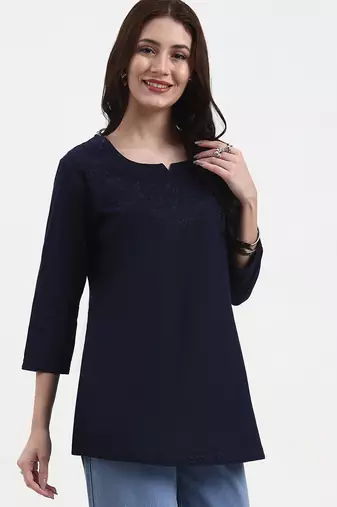navy blue cotton straight peplum top