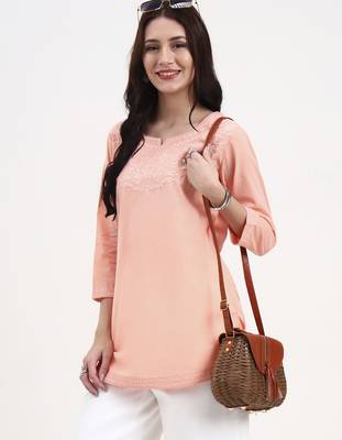 peach cotton straight peplum top 1