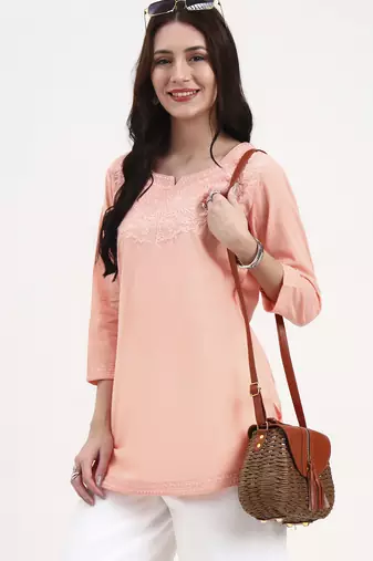 peach cotton straight peplum top