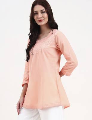 peach cotton straight peplum top 2