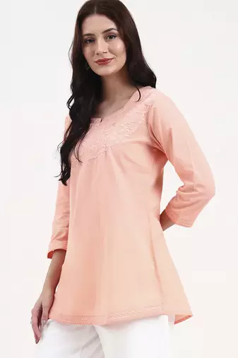peach cotton straight peplum top