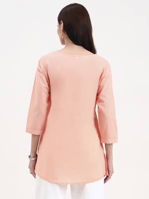 peach cotton straight peplum top 3