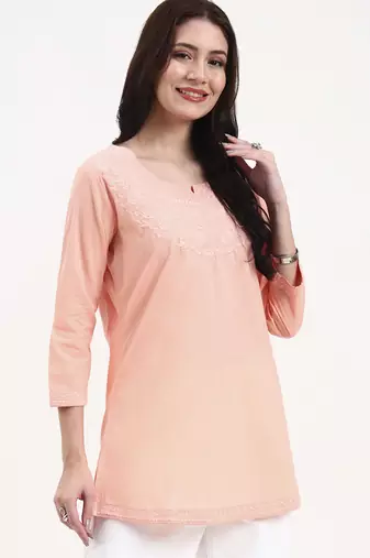 peach cotton straight peplum top