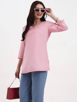 pink cotton straight peplum top 1