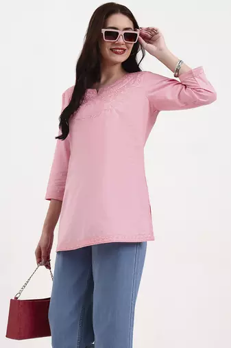 pink cotton straight peplum top